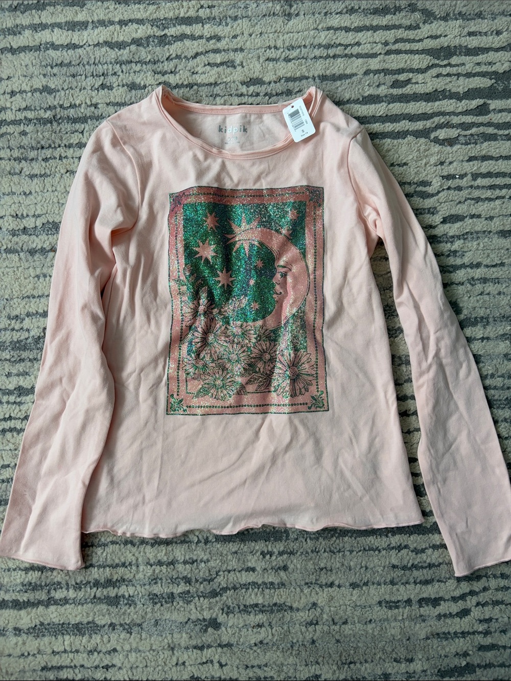 kidpik Pink Long-Sleeve Moon & Stars Graphic Tee with Glitter
